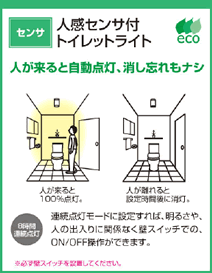 人感センサ付トイレットライト　人が来ると自動点灯、消し忘れもナシ